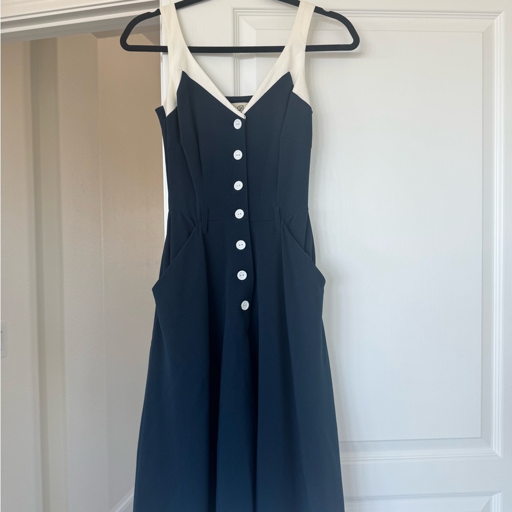 Retro Bettie Page by Tatyana Navy and white button front dress
